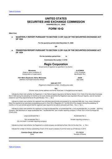 Thumbnail Regis Corporation
 10-Q Quarterly Report FY 
