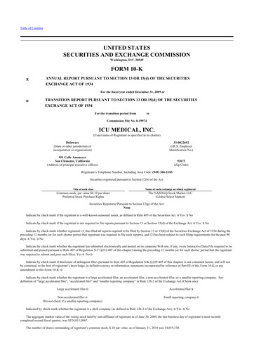 Thumbnail ICU Medical
 10-K Annual Report 