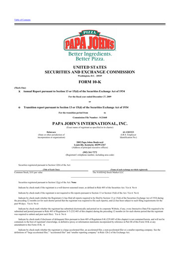 Thumbnail Papa John's Pizza
 10-K Annual Report 