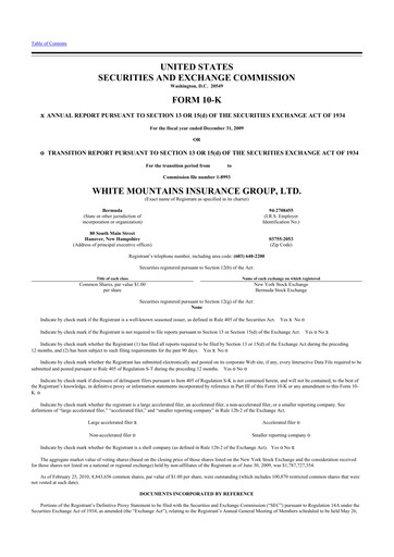 Thumbnail White Mountains Insurance Group 10-K Annual Report 