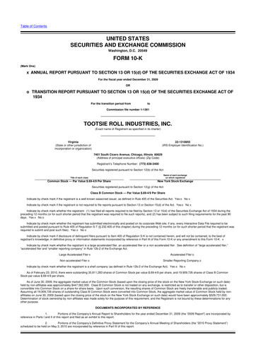 Miniature Tootsie Roll Industries
 10-K Rapport annuel 