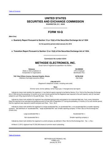 Miniature Methode Electronics
 10-Q Rapport trimestriel  