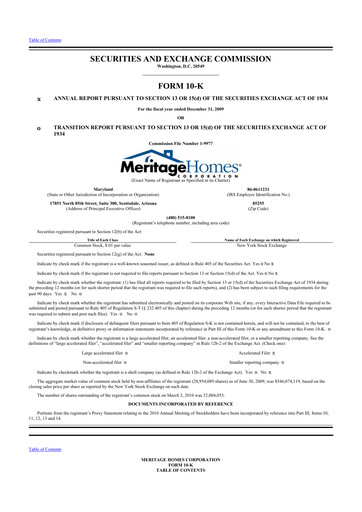 Thumbnail Meritage Homes 10-K Annual Report 