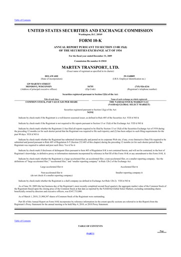 Thumbnail Marten Transport 10-K Annual Report 