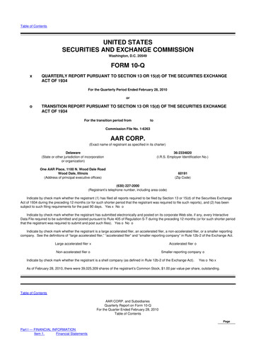 Thumbnail AAR 10-Q Quarterly Report FY 