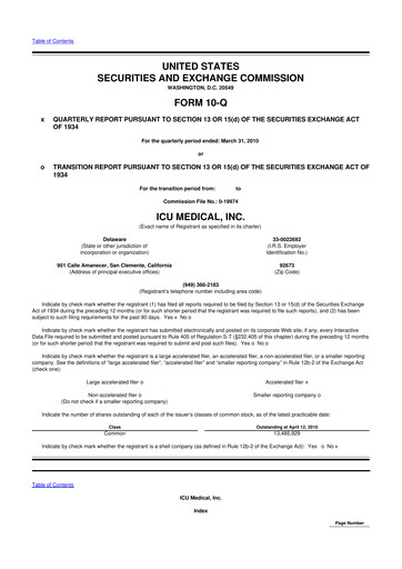Thumbnail ICU Medical
 10-Q Quarterly Report FY2010 