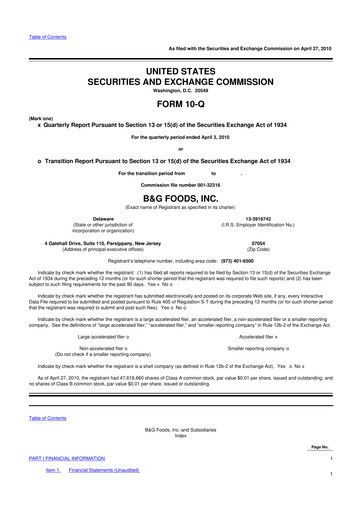 Vorschaubild B&G Foods

 10-Q Quartalsbericht  