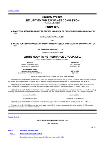 Miniature White Mountains Insurance Group 10-Q Rapport trimestriel  