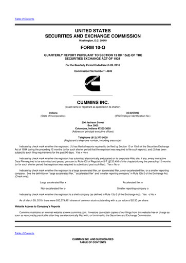 Thumbnail Cummins
 10-Q Quarterly Report FY2010 