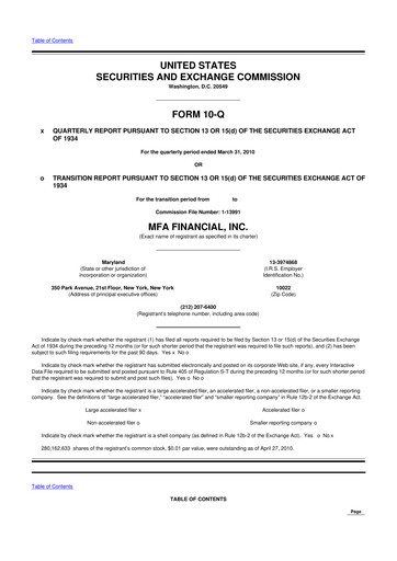 Thumbnail MFA Financial 10-Q Quarterly Report FY 