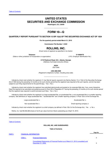 Miniature Rollins 10-Q Rapport trimestriel  