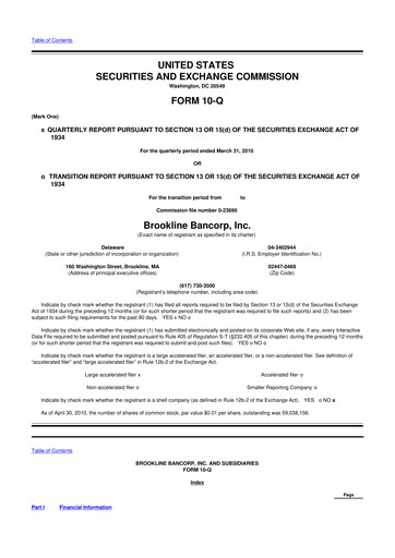 Thumbnail Brookline Bancorp 10-Q Quarterly Report FY 