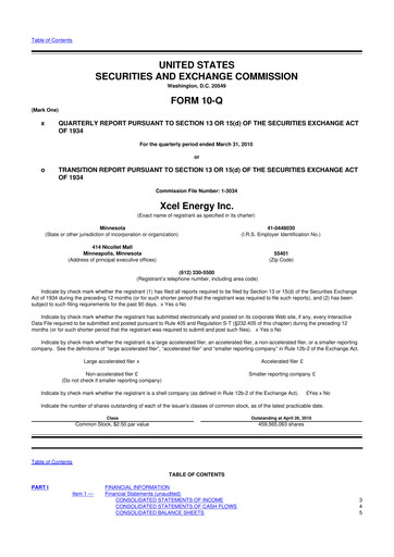 Thumbnail Xcel Energy 10-Q Quarterly Report FY2010 