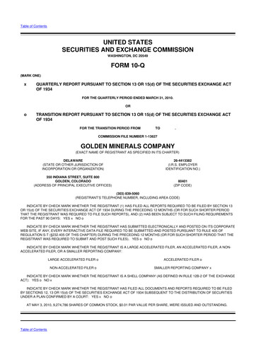 Miniature Golden Minerals
 10-Q Rapport trimestriel  