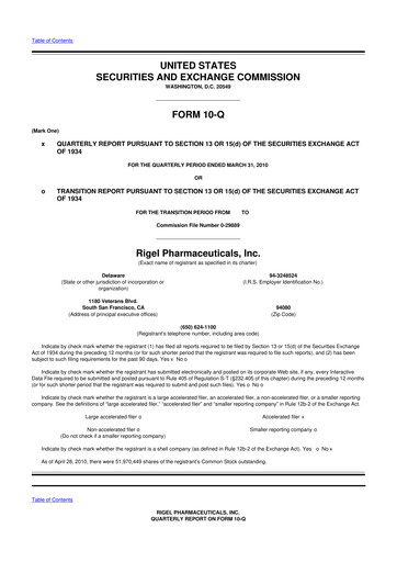 Thumbnail Rigel Pharmaceuticals 10-Q Quarterly Report FY 