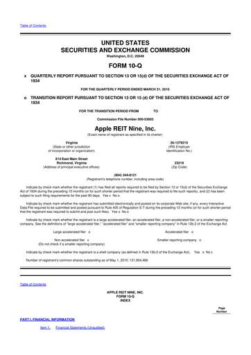 Thumbnail Apple Hospitality REIT
 10-Q Quarterly Report FY 