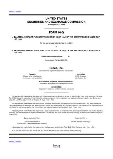 Miniature Crocs 10-Q Rapport trimestriel  