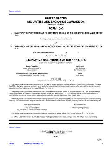 Thumbnail Innovative Solutions and Support 10-Q Quarterly Report FY 