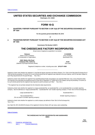 Vorschaubild The Cheesecake Factory
 10-Q Quartalsbericht  