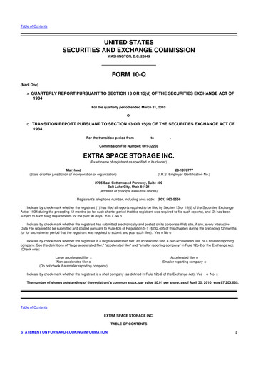 Miniature Extra Space Storage
 10-Q Rapport trimestriel  