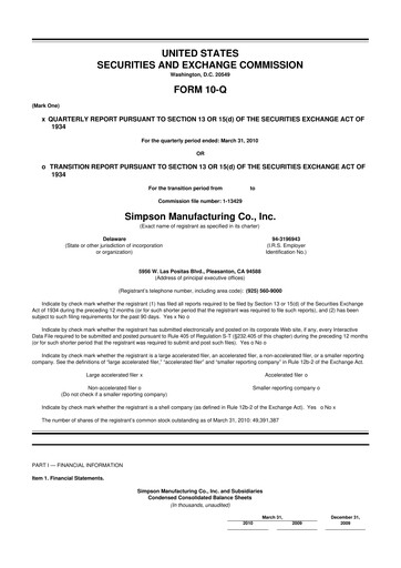 Thumbnail Simpson Manufacturing Company
 10-Q Quarterly Report FY 