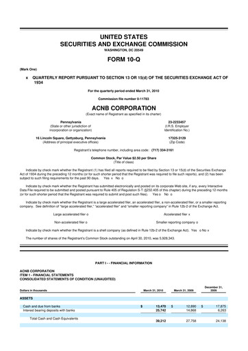 Thumbnail ACNB Corporation
 10-Q Quarterly Report FY 