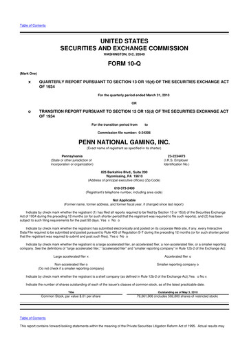 Thumbnail PENN Entertainment
 10-Q Quarterly Report FY 