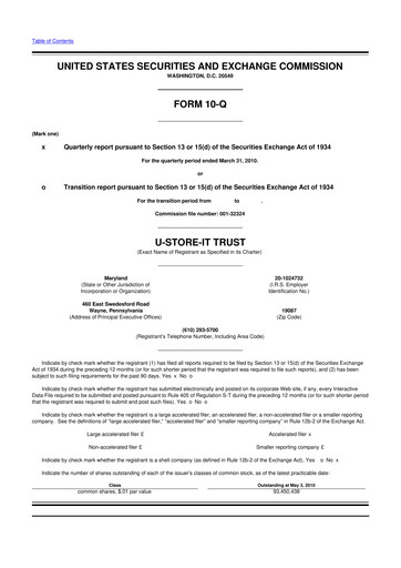 Thumbnail CubeSmart
 10-Q Quarterly Report FY 