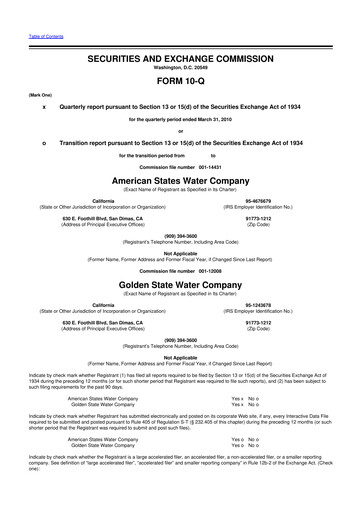Thumbnail American States Water
 10-Q Quarterly Report FY 