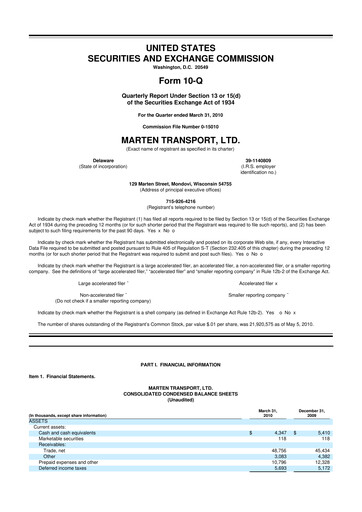 Thumbnail Marten Transport 10-Q Quarterly Report FY 