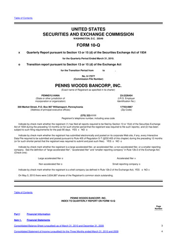 Thumbnail Penns Woods Bancorp 10-Q Quarterly Report FY 