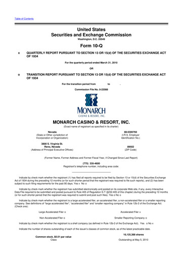 Thumbnail Monarch Casino & Resort 10-Q Quarterly Report FY 