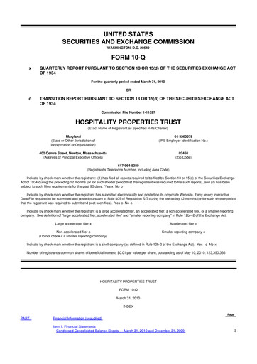 Thumbnail Service Properties Trust 10-Q Quarterly Report FY 