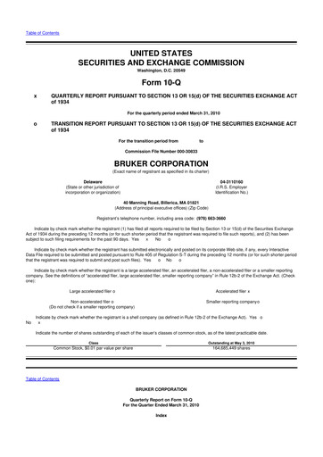 Thumbnail Bruker 10-Q Quarterly Report FY 