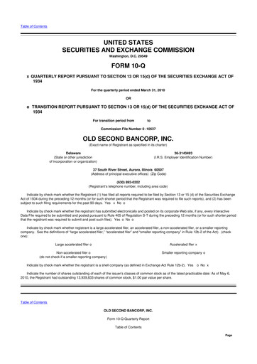 Thumbnail Old Second Bancorp 10-Q Quarterly Report FY 