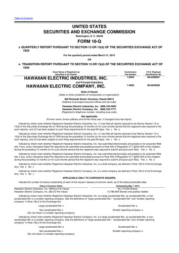 Thumbnail Hawaiian Electric Industries 10-Q Quarterly Report FY 