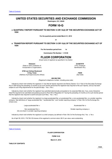 Thumbnail Fluor Corporation
 10-Q Quarterly Report FY2010 