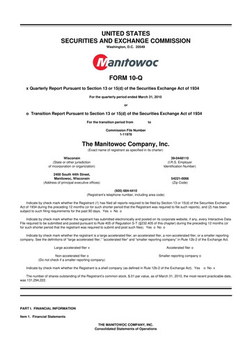 Vorschaubild The Manitowoc Company
 10-Q Quartalsbericht  