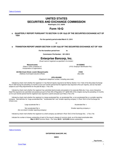 Thumbnail Enterprise Bancorp 10-Q Quarterly Report FY 