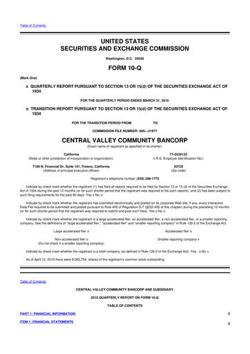 Thumbnail Community West Bancshares 10-Q Quarterly Report FY 