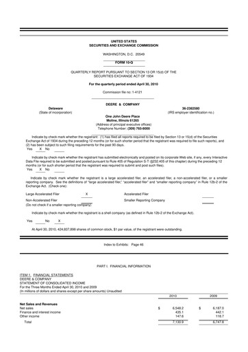 Thumbnail Deere & Company (John Deere) 10-Q Quarterly Report FY2010 