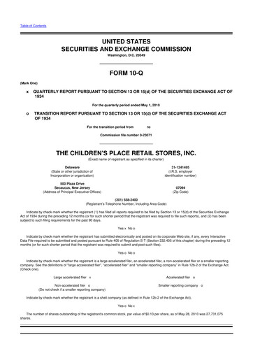 Thumbnail The Children's Place
 10-Q Quarterly Report FY 