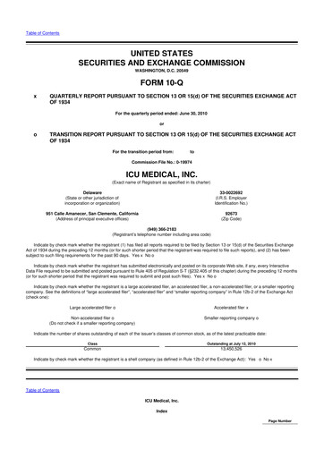Thumbnail ICU Medical
 10-Q Quarterly Report FY2010 