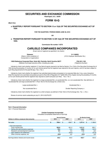 Thumbnail Carlisle Companies
 10-Q Quarterly Report FY2010 
