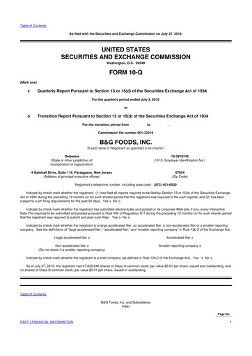 Vorschaubild B&G Foods

 10-Q Quartalsbericht  