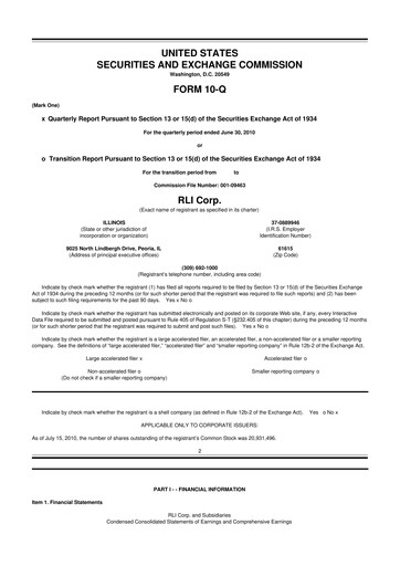 Thumbnail RLI Corp.
 10-Q Quarterly Report FY2010 