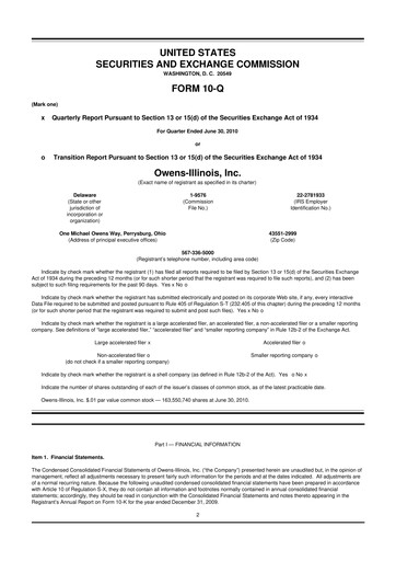 Thumbnail O-I Glass
 10-Q Quarterly Report FY2010 