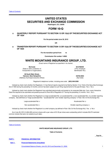 Miniature White Mountains Insurance Group 10-Q Rapport trimestriel 2010 