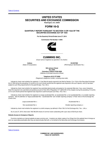 Thumbnail Cummins
 10-Q Quarterly Report FY2010 