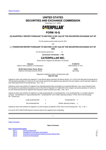 Thumbnail Caterpillar 10-Q Quarterly Report FY 